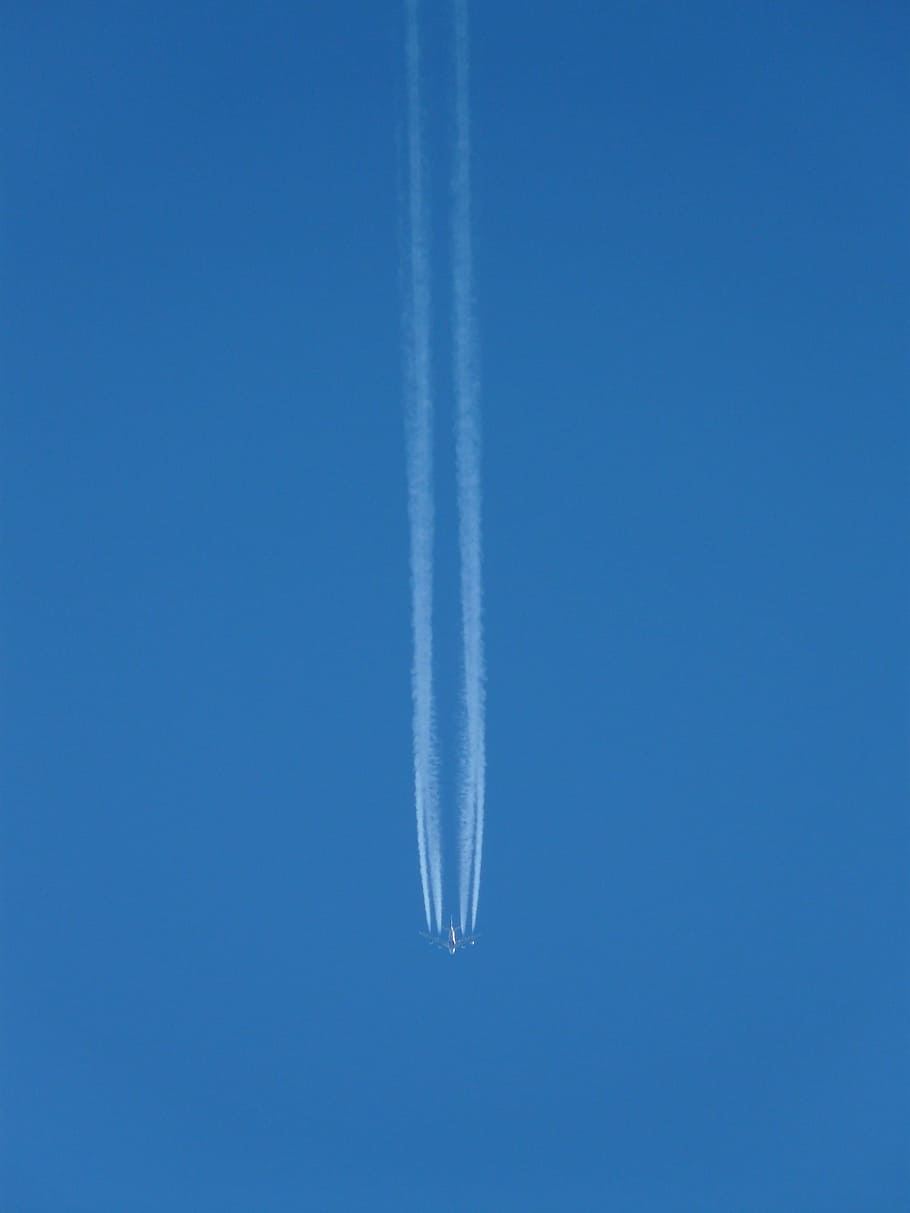 Aircraft, Fly, Contrail, Jet, jet propulsion, travel, sky, holiday, blue, high