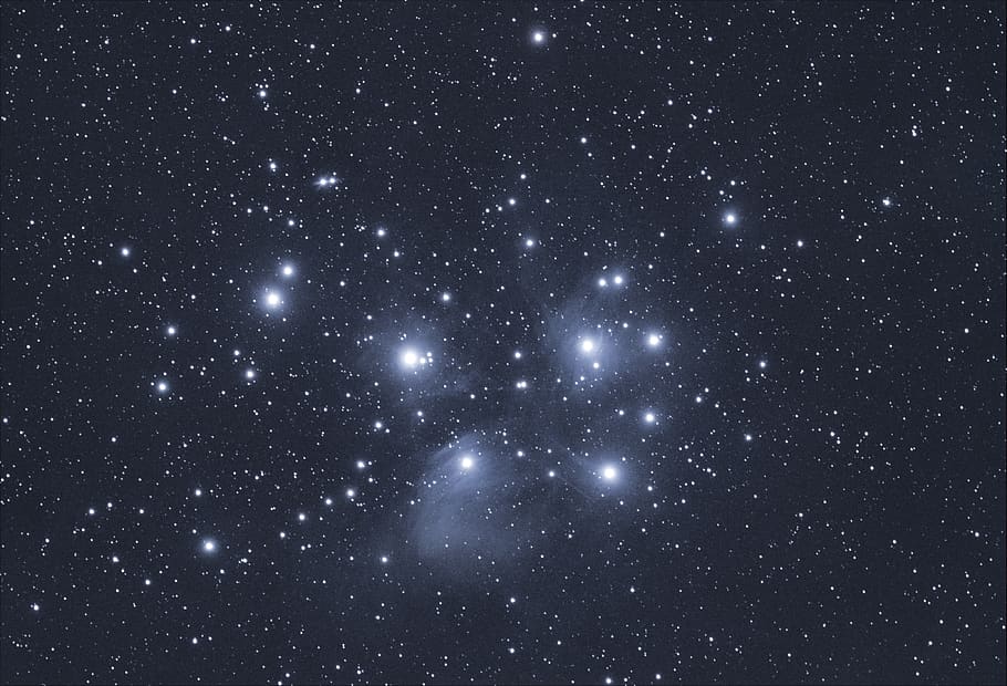 pleiades, night, stars, starry, sky, astronomy, space, galaxy, constellations, dark