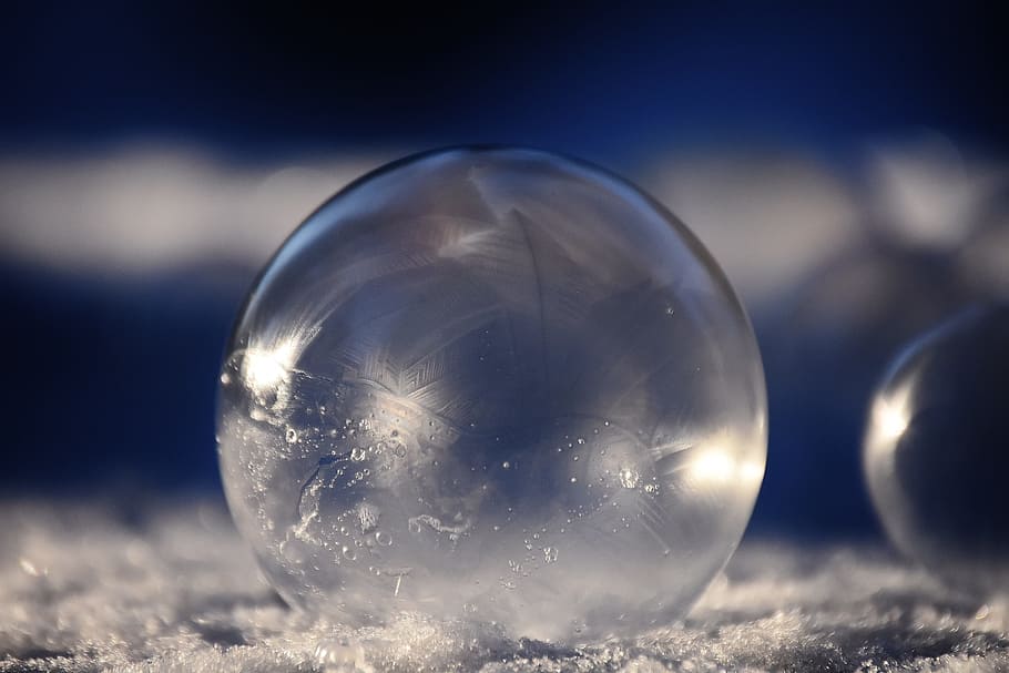 Frozen, Soap Bubble, Bubble, Ball, Snow, Winter, ball, sphere, shiny, nature, blue