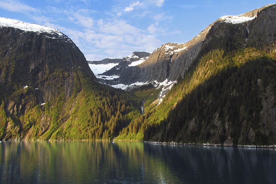 Tracy Arm, Fjord, Alaska, green mountain, mountain, beauty in nature, water, scenics - nature, tranquility, tranquil scene