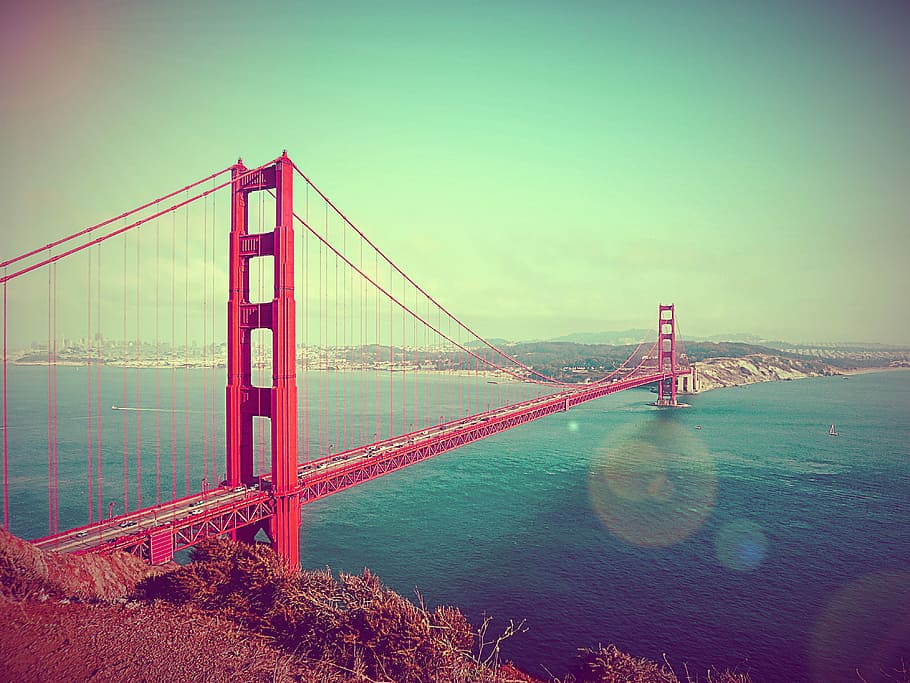 ゴールデン, ゲートブリッジ, ゴールデンゲートブリッジ, 吊り橋, ブリッジ, サンフランシスコ, カリフォルニア, 興味の場所, スチールケーブル, 都市