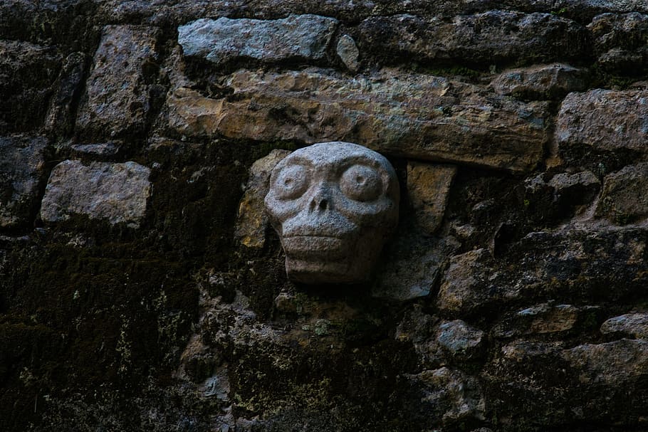 caribbean, coba, skull, maya, mexico, stone, art and craft, craft, representation, architecture