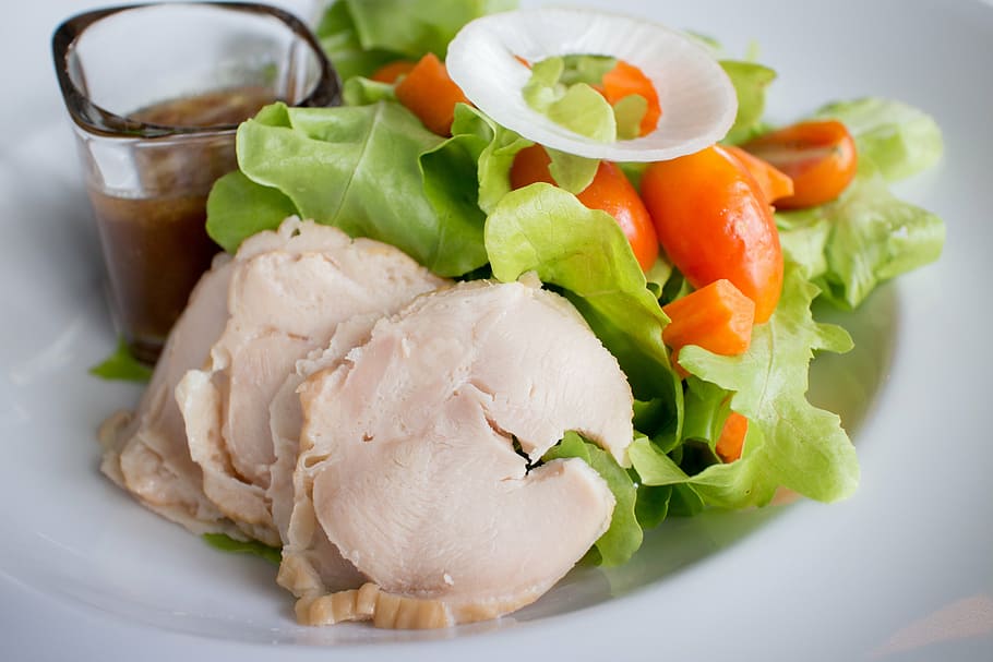 salad, vegetable, chicken, food, foodstuff, whole grains, green leaf, nutrient, strong, lettuce