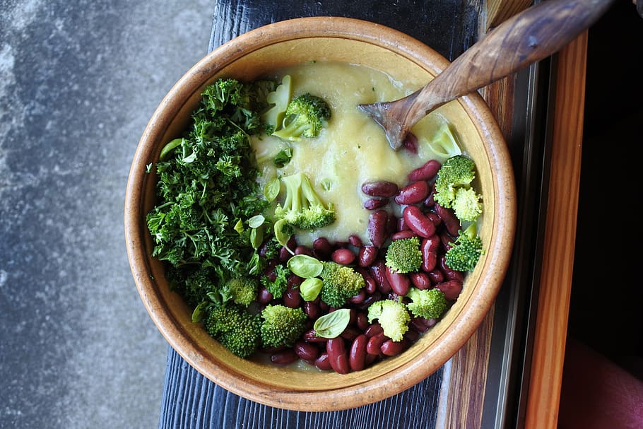 broccoli, soup, potato, bean, beans, diet, healthy, vegan, food, bowl