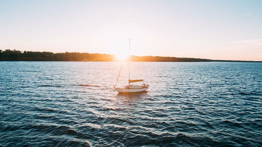 barco, corpo, agua, branco, veleiro, oceano, dia, céu, luz solar, luz do sol