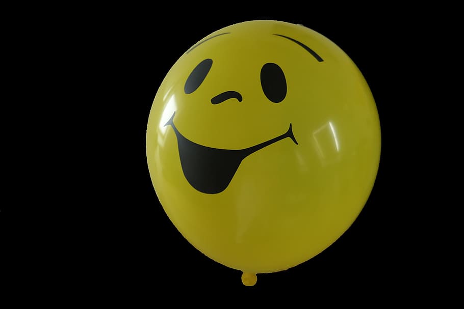 inflated, yellow, balloon, emoji, smiley, smile, mood, good mood, face, joy