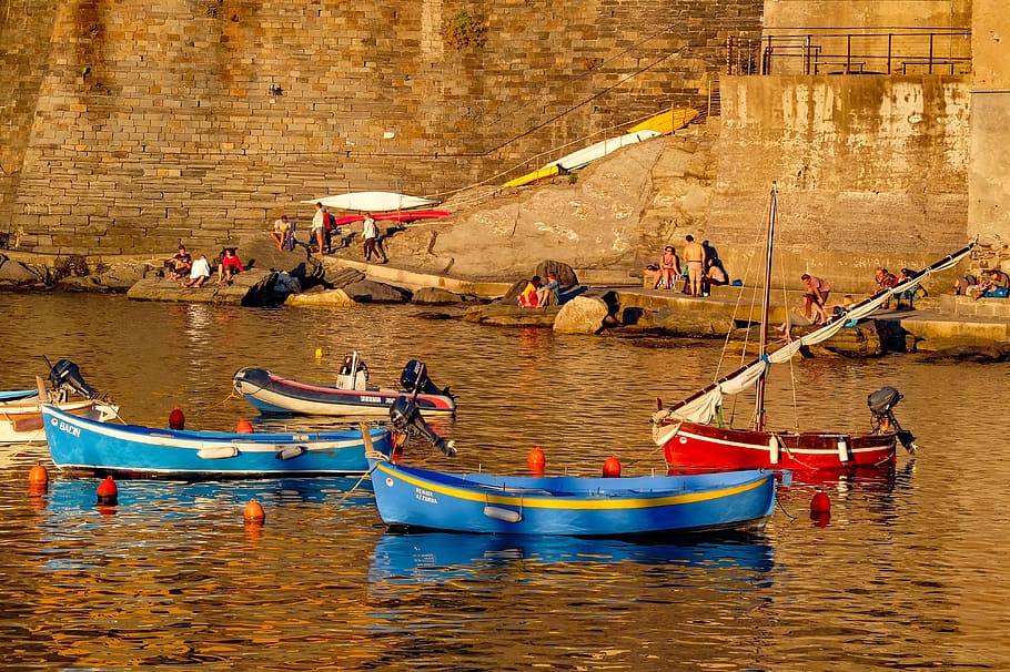 boat, fishing boat, barque, harbour, sea, cinque terre, mediterranean, coast, liguria, italy