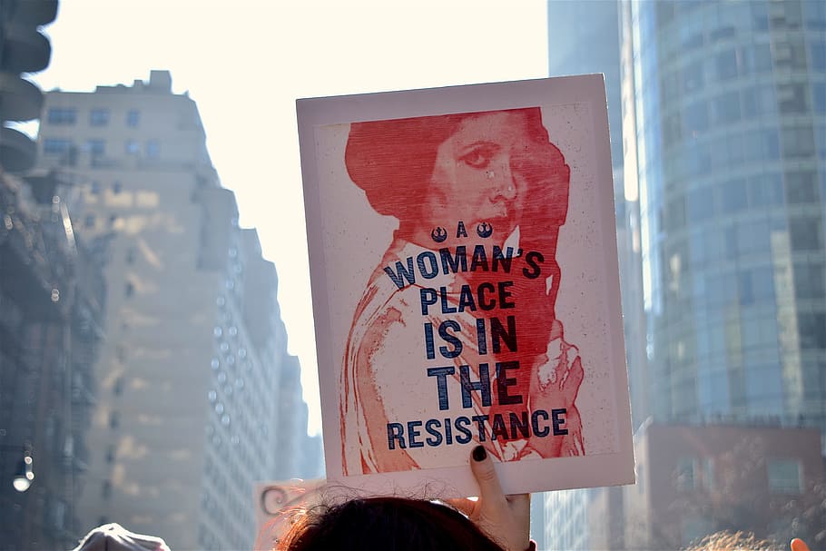 person, holding, woman, place, resistance print, woman's place, resistance, print, women's march, political