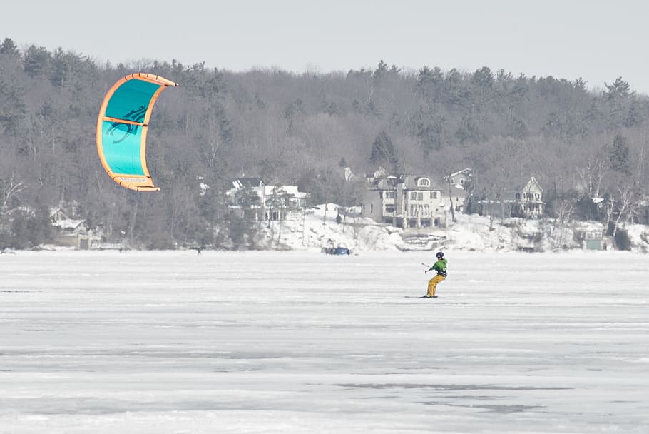 windsurf, lago, invierno, cometa, cielo, kiteboard, aire, salto, dom, kiteboarding
