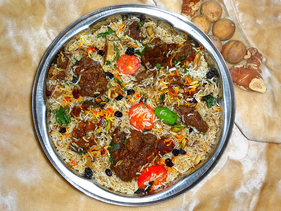 carne de camello, plato, biryani, cocina, árabe, karachi, arabia saudita, comida, tradicional, comida y bebida