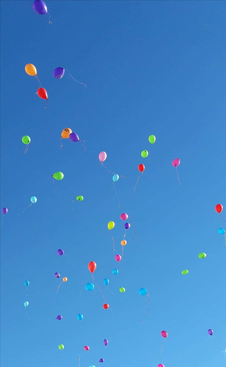 air, balloon, floating, helium, color, multi colored, flying, mid-air, blue, large group of objects