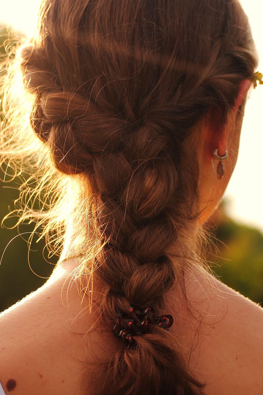 woman, showing, fishtail braid hair, plait, woven, hairstyle, hair, one person, women, headshot