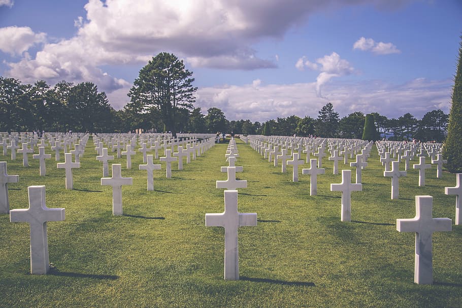 Cementerio, nublado, cielo, militar, guerra, soldado, tumba, memorial, muerte, cruz