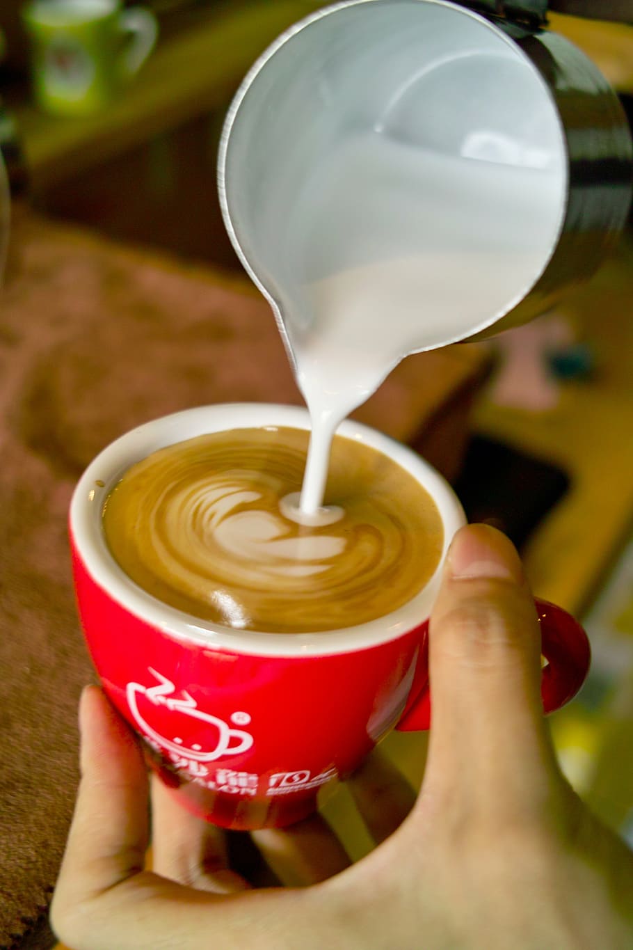 person, holding, coffee art, latte art, coffee, latté, coffee latte, latte, drink, cup