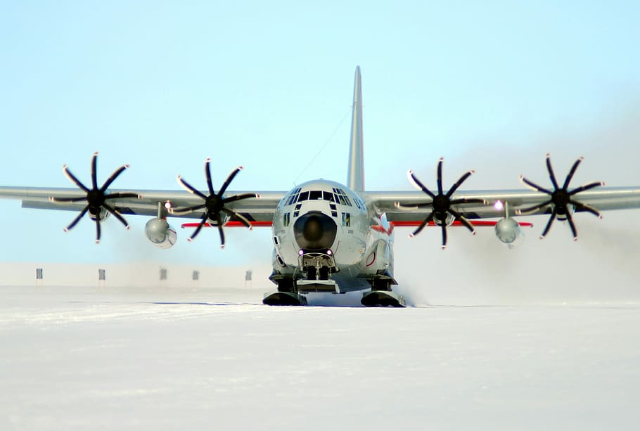 equipado, esquí, avión de carga, militar, avión de carga equipado con esquí, avión, nieve, aviación, pista, hélice