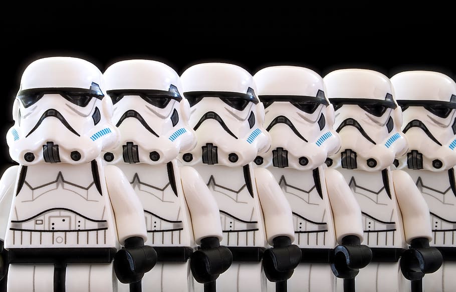 storm trooper minifigs, stormtrooper, star wars, lego, storm, trooper, parade, platoon, squad, together