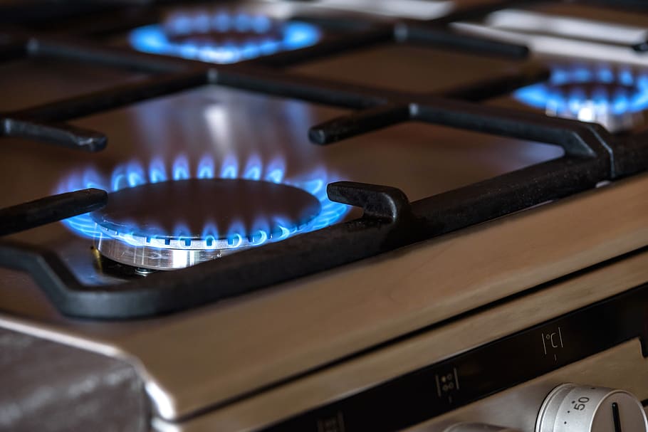 quemadores de gas, cocina, la llama, azul, horno, energía, peligro, calor, fuego, el poder de