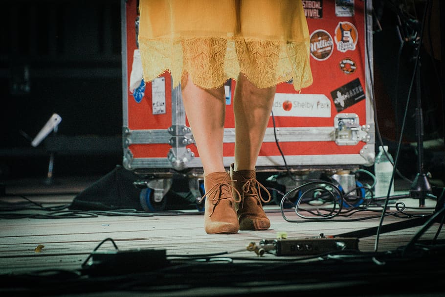 concert, stage, shoes, woman, performer, music, band, singer, festival, performance