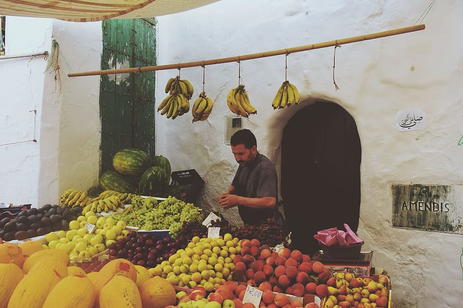 market, stall, seller, merchant, trade, fruit, vegetables, exchange, food, healthy eating