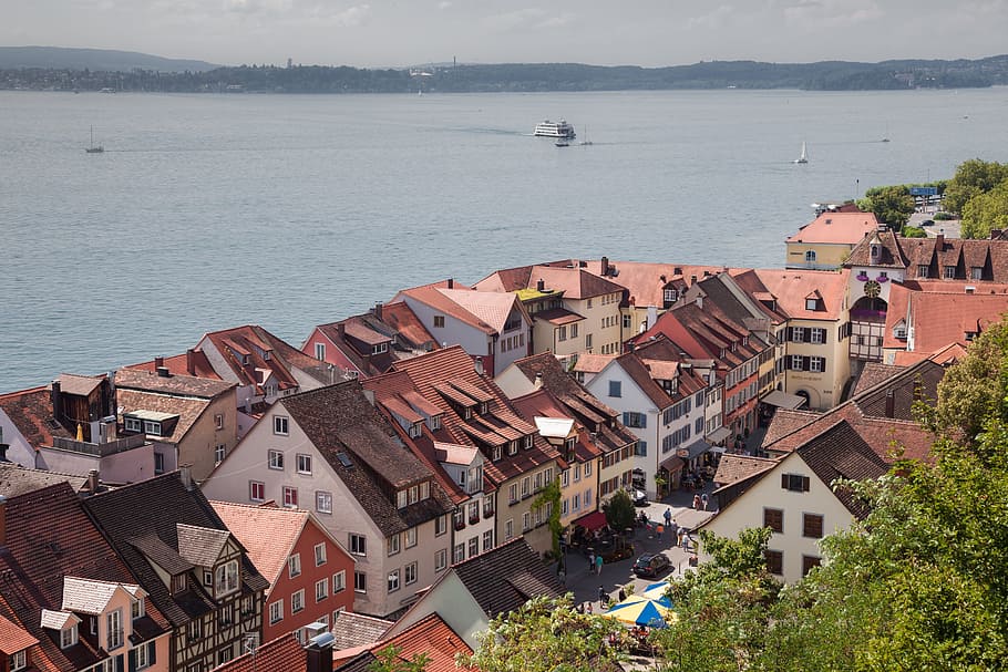 meersburg, lake constance, old town, architecture, lake, germany, city, facades, resort, old houses