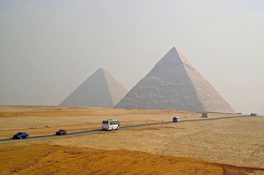 veículos, viajando, pirâmide, Pirâmides, Egito, Areia, Viagens, Férias, deserto, marco