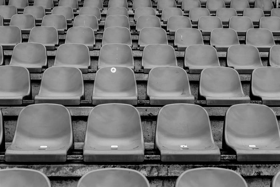 grayscale photography, gang chairs, the ball, stadion, football, the pitch, grass, game, sport, match