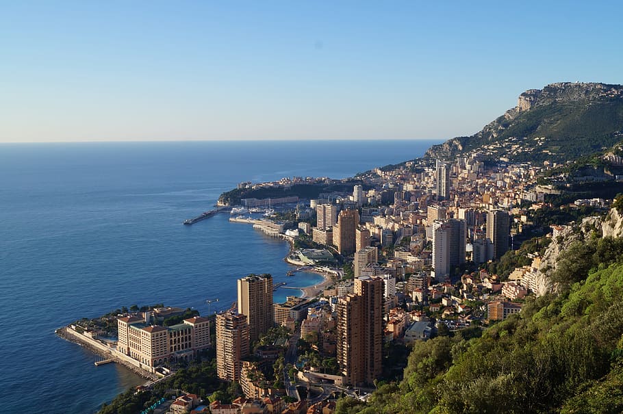 city at daytime, Monaco, Monte Carlo, Sea, View, mediterranean, city, riviera, coast, blue