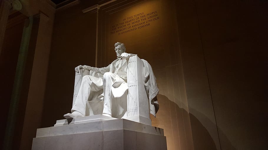 Lincoln Memorial, Washington, Sculpture, indoors, statue, day, human representation, male likeness, architecture, representation