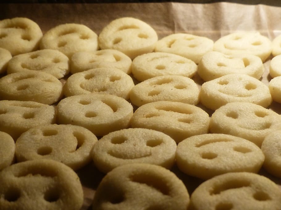 baked cookies, Smiley, Fries, Potato, Cakes, Oven, Roast, smiley fries, potato cakes, french