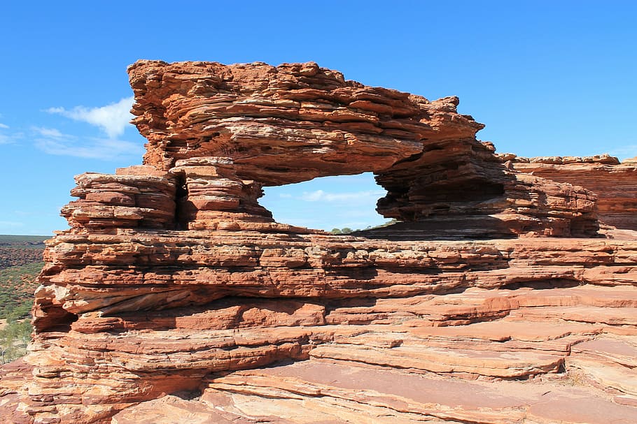 rock formation, blue, sky, natures window, landscape, western australia, nature, desert, rock - Object, scenics