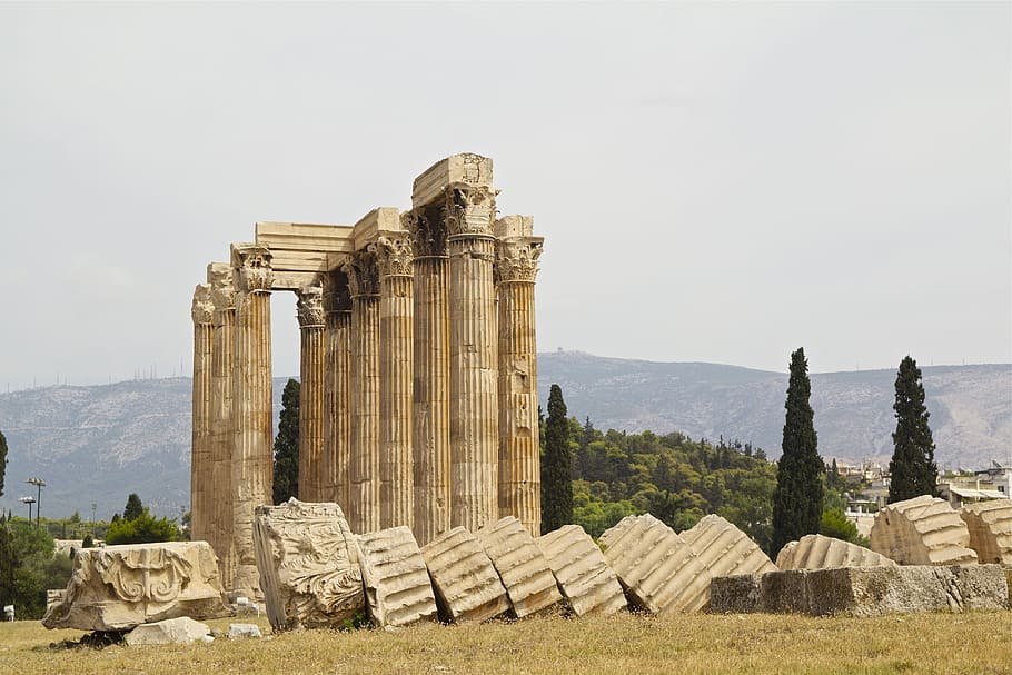 brown, ruins, trees, athens, greece, hellas, greek, sightseeing, summer, mediterranean