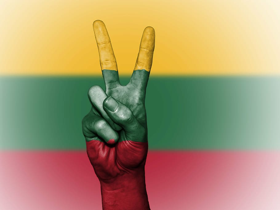 Lituania, paz, mano, nación, fondo, pancarta, colores, país, bandera, icono