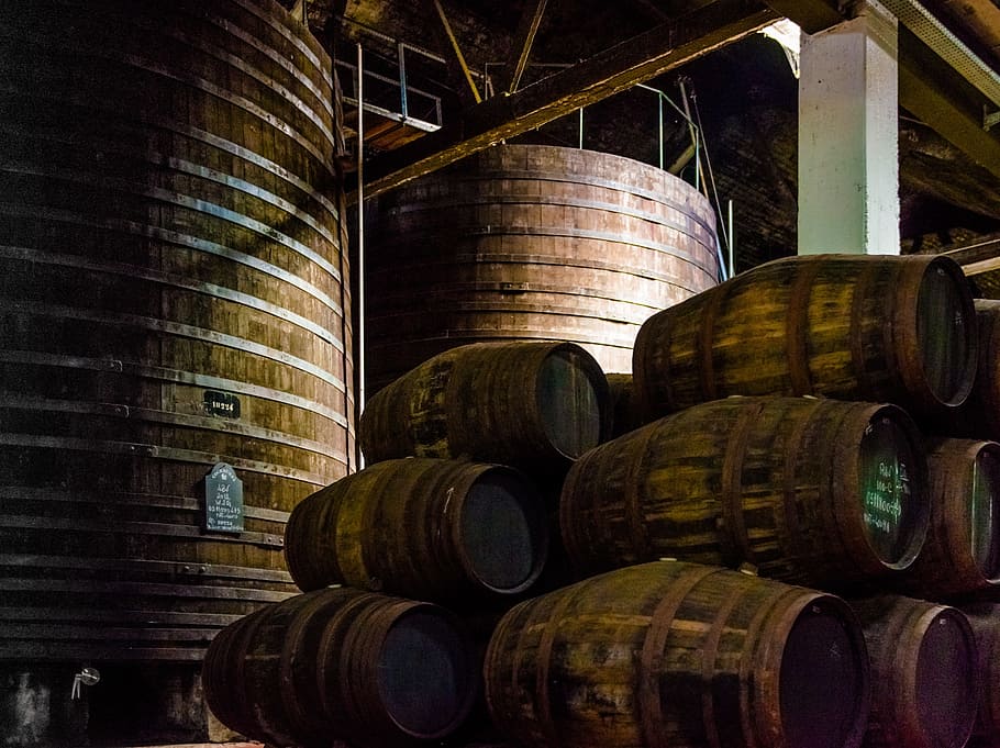 Wine Barrels, Port Wine, wine, wooden barrels, wine storage, dark, cellar, wine cellar, winery, winemaking