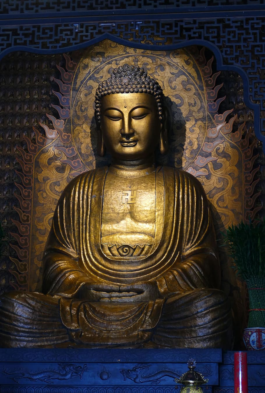 寺院, 仏教, 複雑な, 寺院の複合体, 宗教, 台湾, 高雄, 仏, 黄金, 像