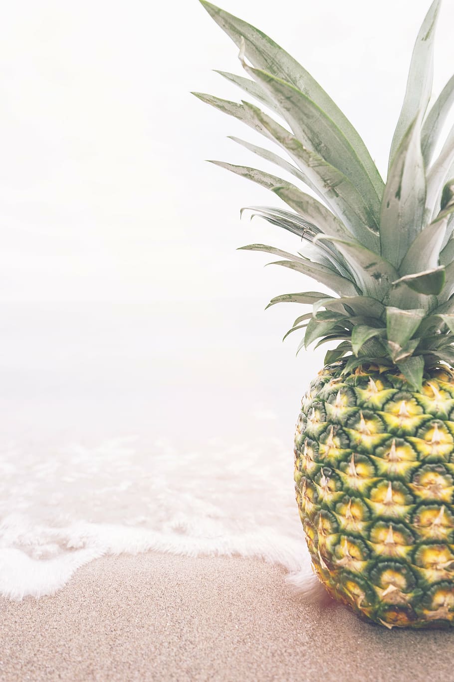 yellow, green, pineapple fruit, pineapple, fruit, food, sand, beach, tropical, summer