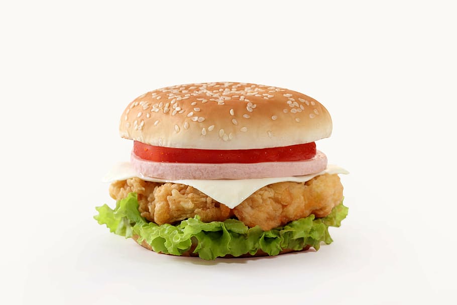 chicken, tomato burger, burger, cheese, food, hamburger, fast, meal, bun, cheeseburger