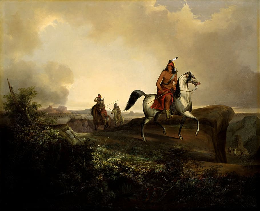 man, riding, white, horse illustration, john stanley, painting, oil on canvas, artistic, nature, outside