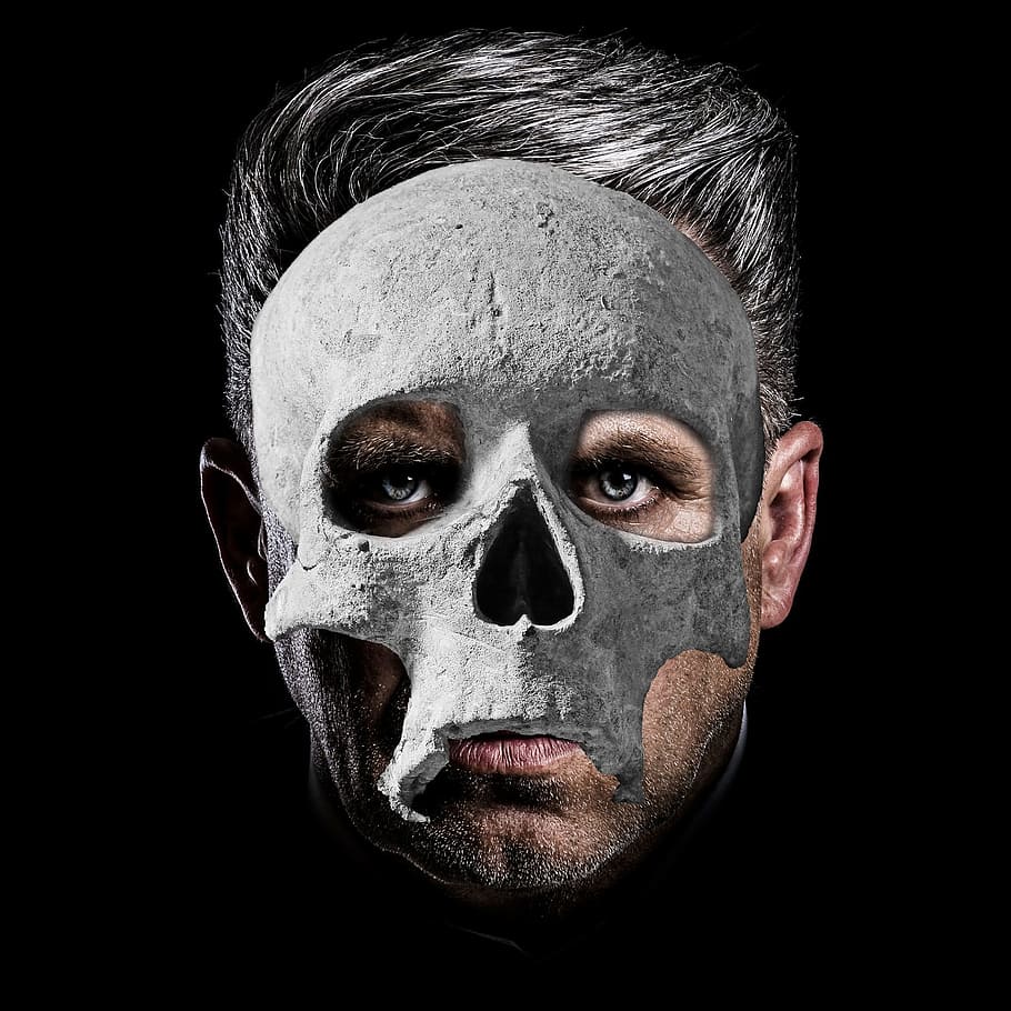 skull, portrait, mask, halloween, phantom, death, spooky, scary, black, face