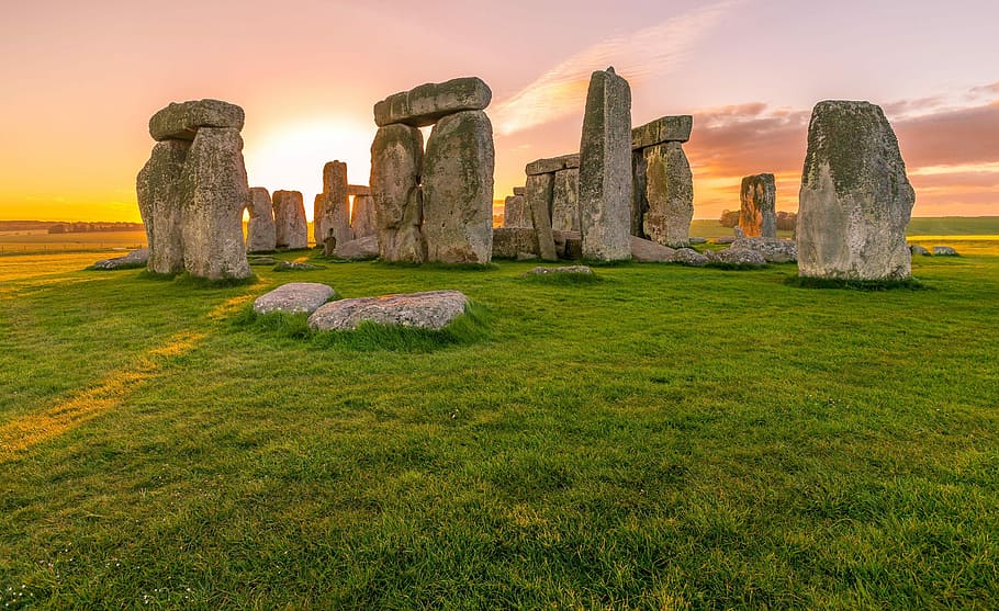 langit matahari terbenam, Stonehenge, di bawah matahari terbenam, langit, kuno, senja, Inggris, foto, tengara, domain publik