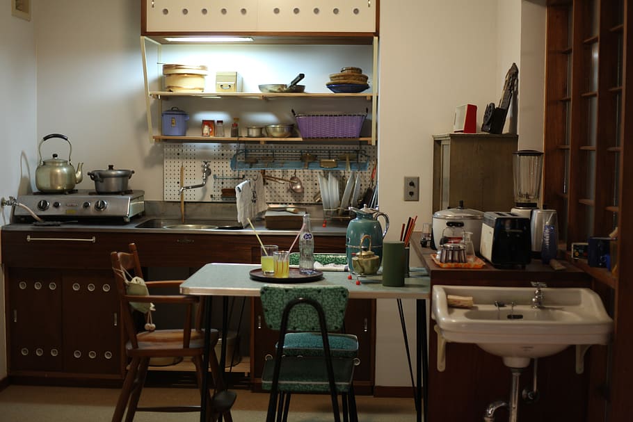 kitchen, fifties, sixties, seventies, style, retro, vintage ...
