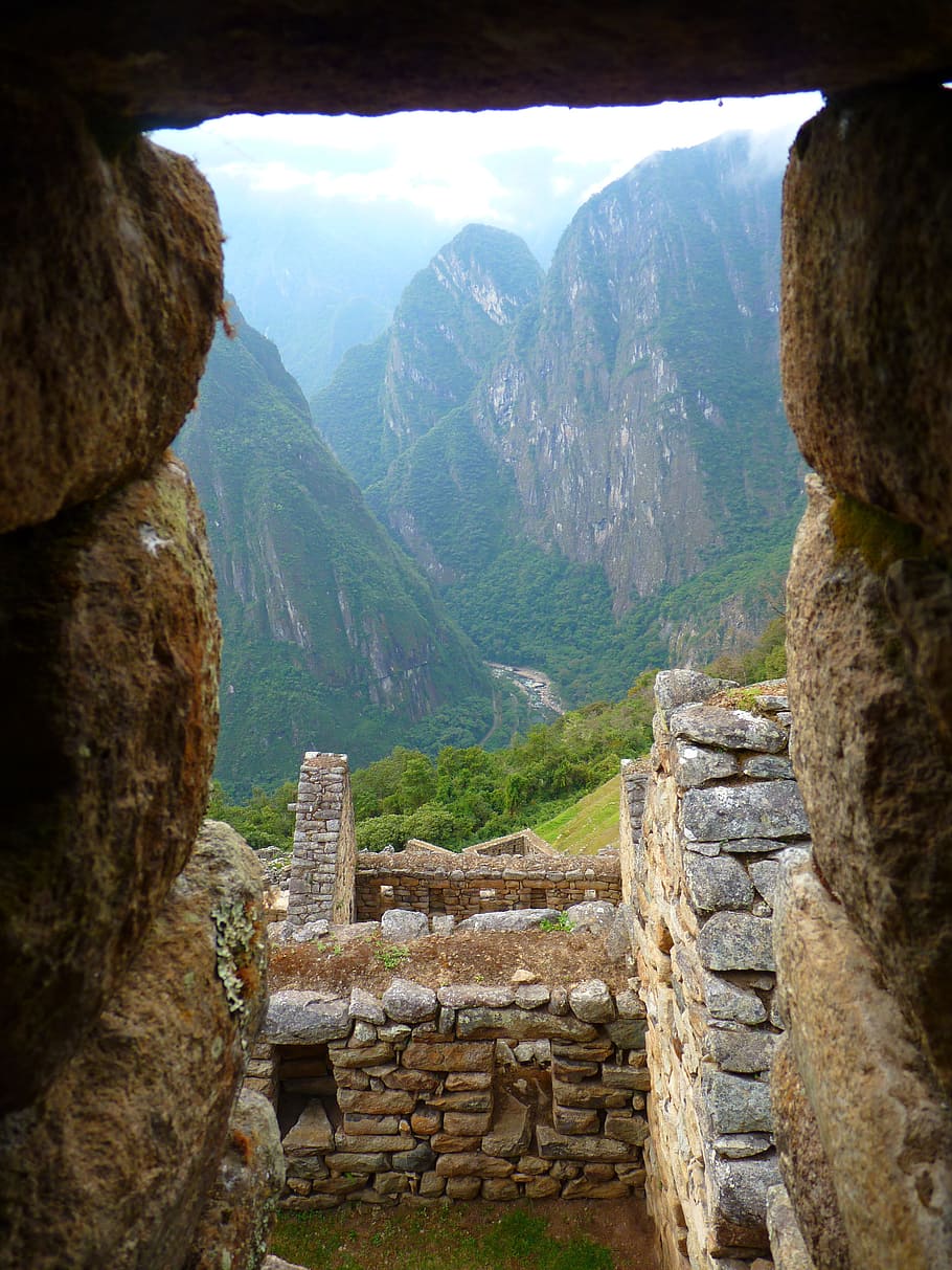 ruins near mountain, machu picchu, machupicchu, ruins, ruined city, peru, inca, tourism, architecture, building