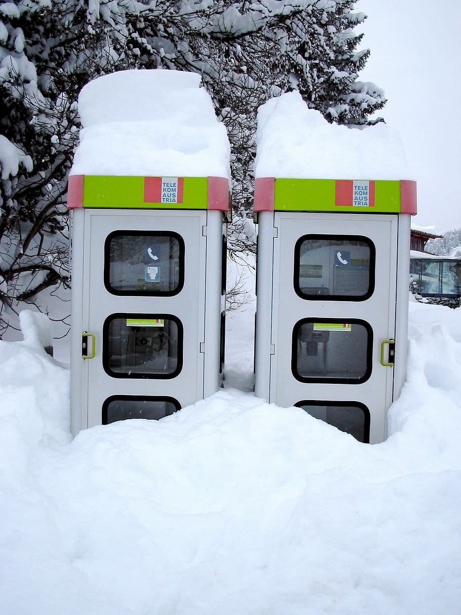 Snow, Phone Booth, Austria, Winter, snowy, wintry, cold temperature, frozen, day, white color