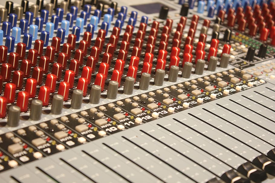 close-up photography, gray, multicolored, audio, mixer, music, console, sound, mixing, studio