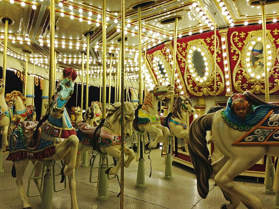 carousel, horse, merry-go-round, ride, amusement park ride, amusement park, animal representation, arts culture and entertainment, representation, carousel horses