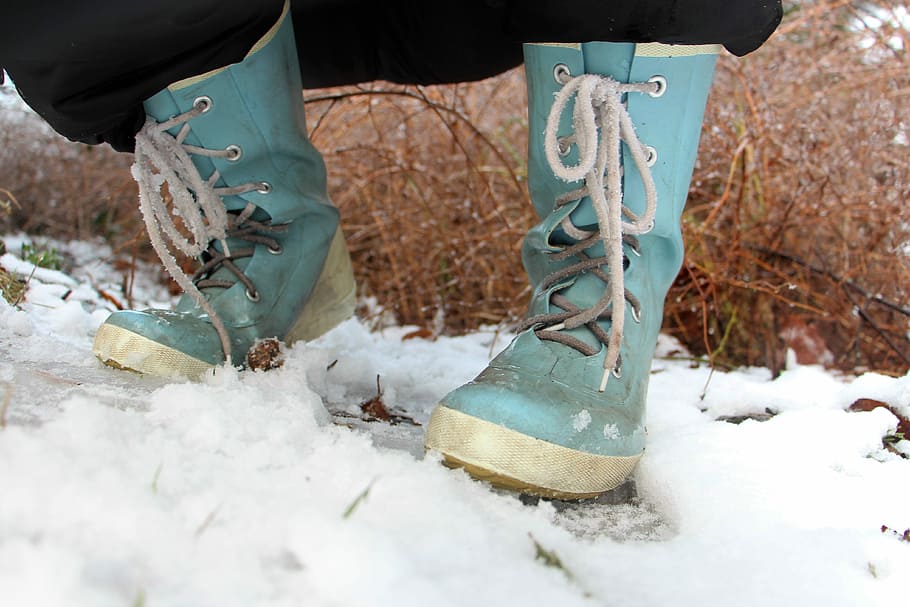靴, 雪, ブーツ, 冬, 寒さ, 青, 低温, 屋外, 日中, 人なし