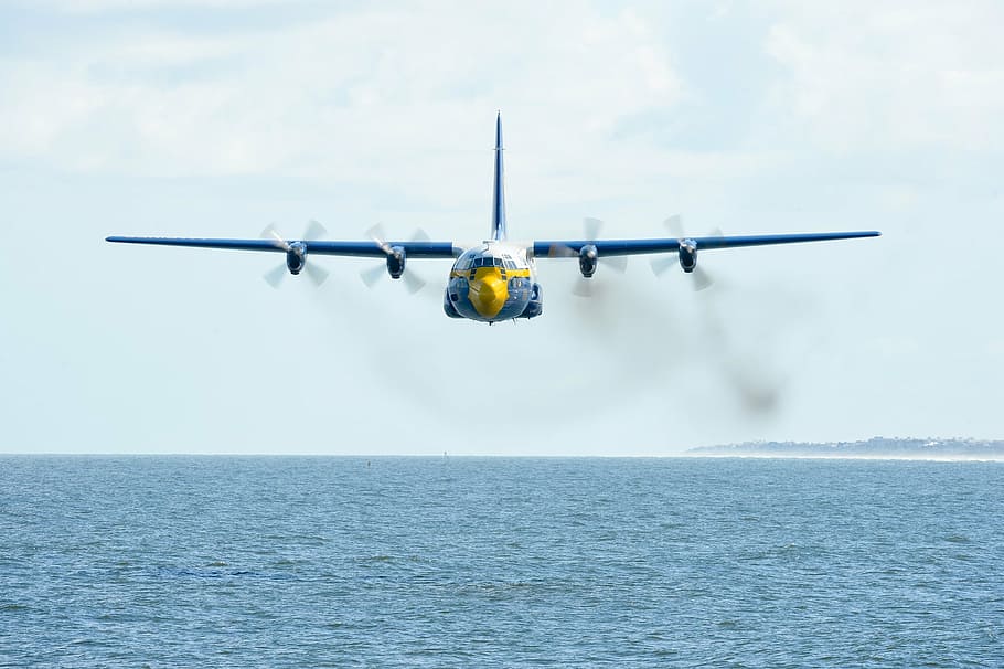 putih, abu-abu, pesawat terbang, badan, air, lemak albert, malaikat biru, angkatan laut, skuadron demonstrasi penerbangan, c-130 hercules