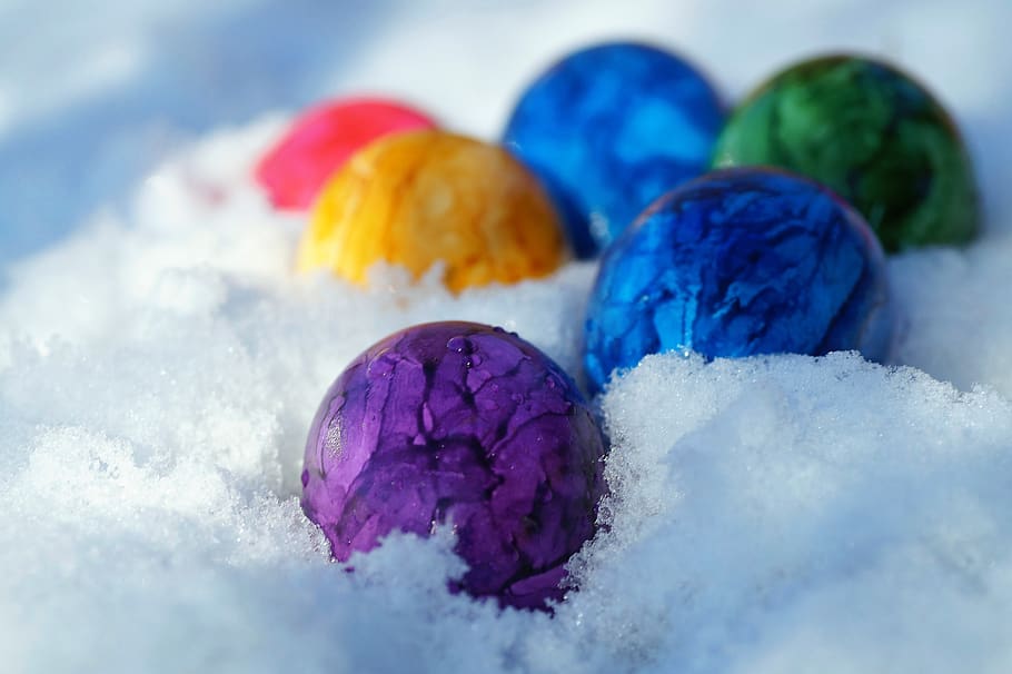 Paskah, telur, warna, musim semi, Telur Paskah, waktu Paskah, di salju, salju, beku, dingin