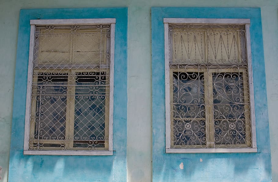 par, azul, detalles de la ventana, antiguo, cuba., capturado, canon dslr, ventana azul, detalles, La Habana Vieja