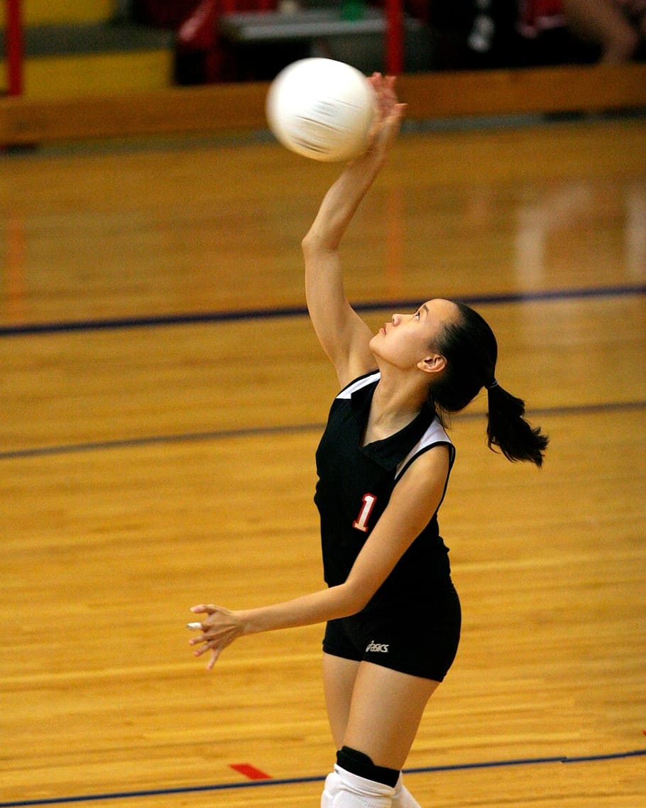 voleibol, jugador, acción, niña, golpear, atleta, pelota, competencia, activo, atlético