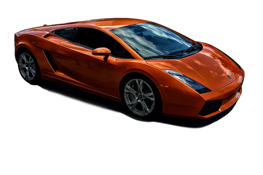 tangerine lamborghini, no background, cropped out, shape, design, creative, graphics, fast cars, car, expensive